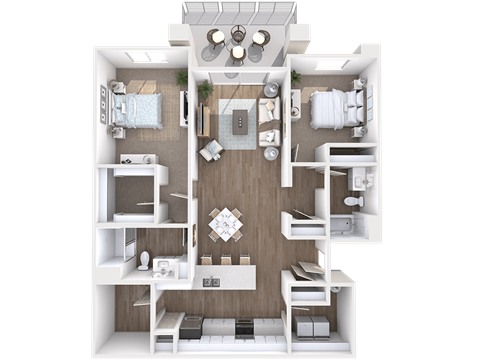 Floor plan for 2 beds, 2 baths, 1334 sqft